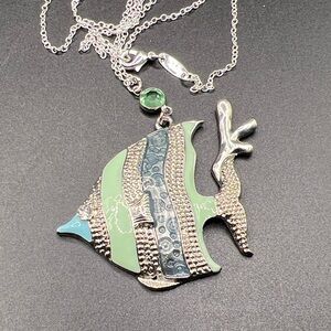 Vintage Blue and Green Enamel Fish Necklace